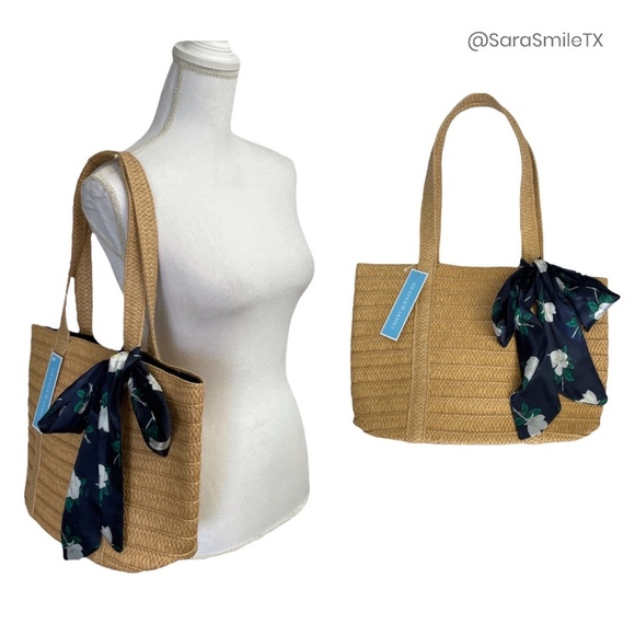 Draper James Handbags - NWT {DRAPER JAMES} ‘Everyday Straw Bag’ Removable Floral Scarf Summer Tote